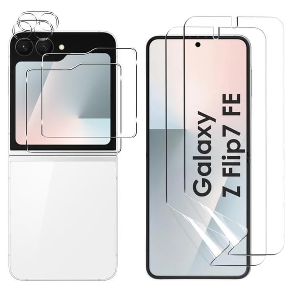 Härdat Glas för Samsung Galaxy Z FLIP 7 FE och Kameraskydd samt Plastskärmskydd [Pack 2] Phonillico® Film