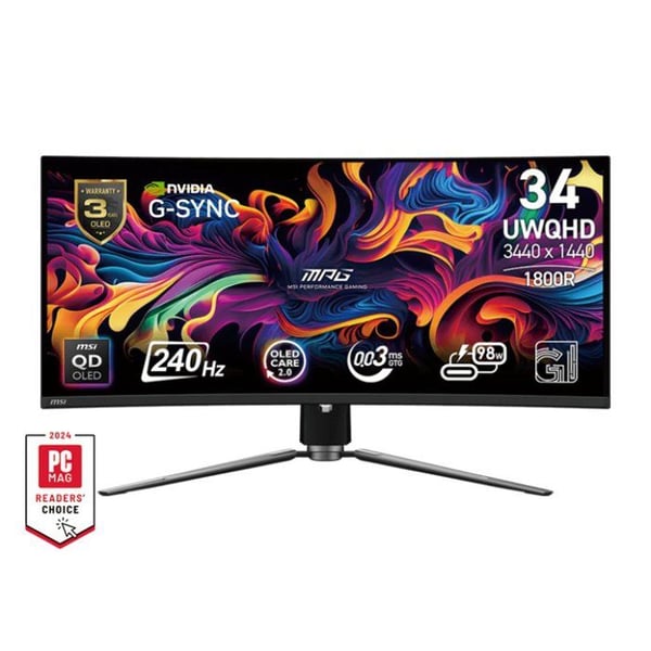 Spel-PC-skärm - MSI - 34" - UWQHD - 240Hz - QD-OLED-panel - 0,03ms - Höj- och sänkbar - MPG 341CQPX QD-OLED