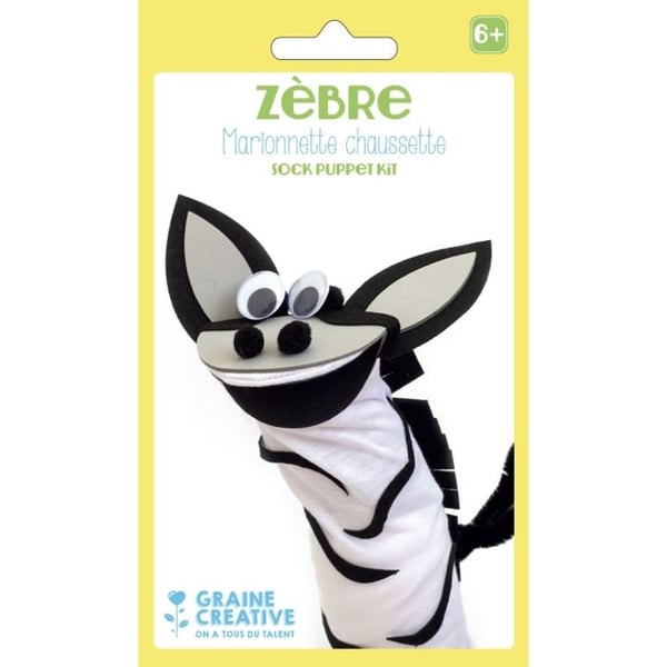 Sock Puppet Kit - Zebra - Mixed - 2 år - Vuxen - Svart