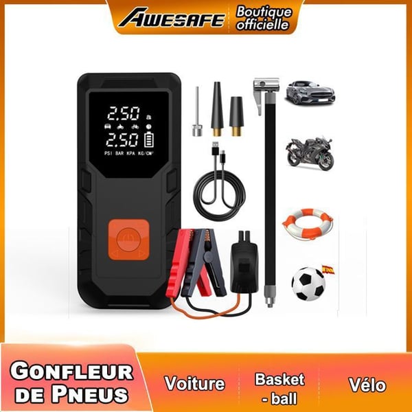 AWESAFE Intelligent Däckpump Bärbar Luftkompressor Bilstartare 12V Powerbank 3-i-1 8000mAh