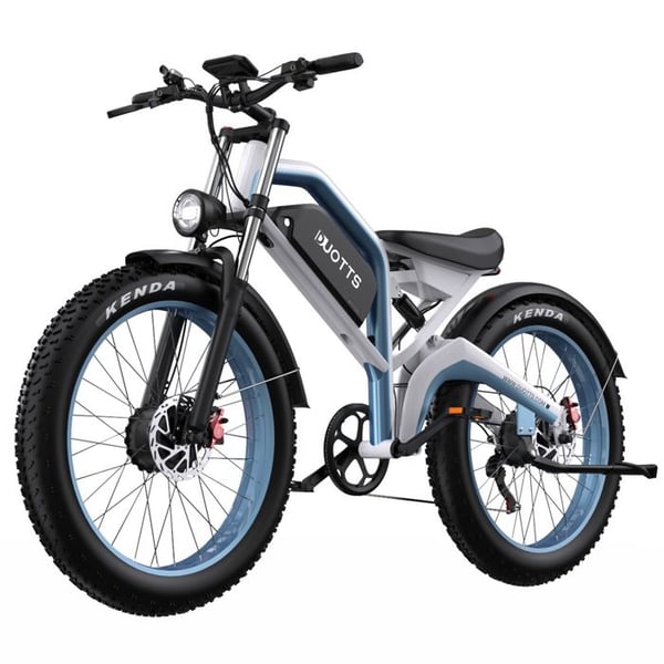 Elcykel DUOTTS N26 – 26" Dubbelmotor 750W – Samsung-batteri 48V 20Ah – Shimano 7V – Hydrauliska bromsar - Blå vit