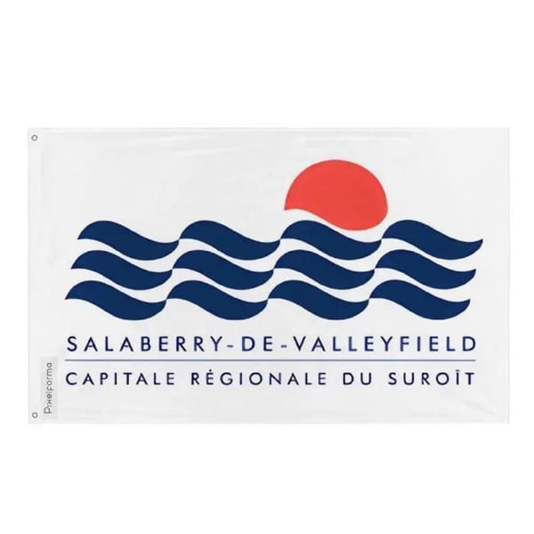 Flagga Salaberry-de-Valleyfield – 64 x 96 cm – Hållbar polyester – 2 metalöljetter – Inomhus / Utomhus – Pixelforma