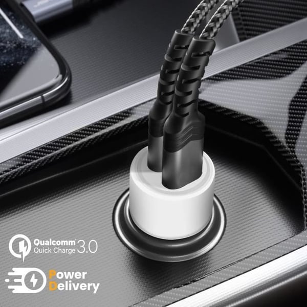 Laddare Bil - LinQ - 36W - USB C - USB 3.0 - Snabbladdning