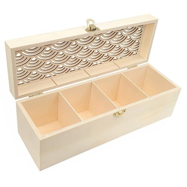 MégaCréa DIY - Trälåda för te i japansk stil med 4 fack 30 x 10 x 10 cm
