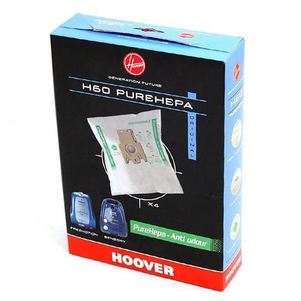 Förpackning med 5 luktfria säckar H60 som är kompatibla med Dammsugare 35600392 HOOVER