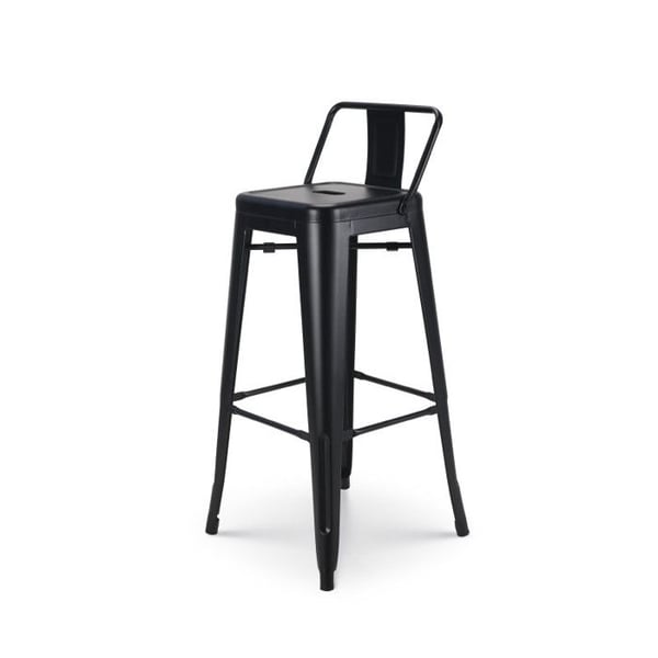 Svart metallbarstol i industriell stil - Med ryggstöd - Höjd 76 cm