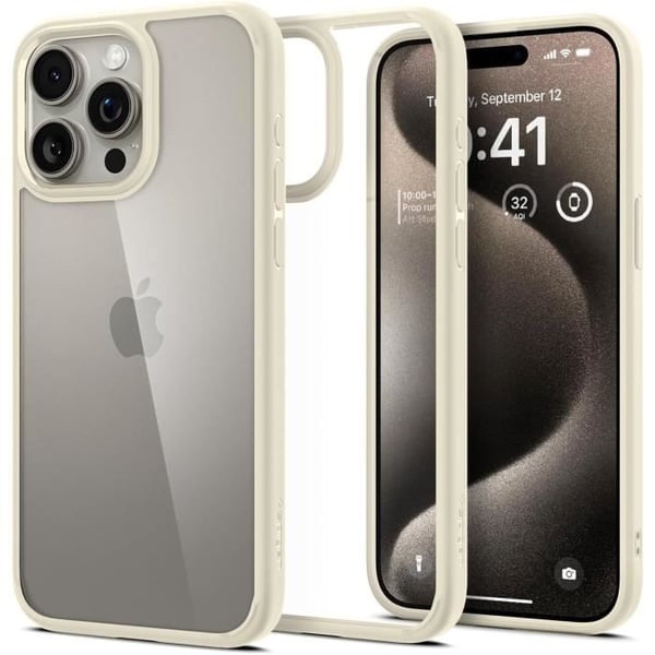 Coque Anti-Jaune - SPIGEN - iPhone 15 Pro - Ultra Hybrid - Beige Sable - Stötsäker