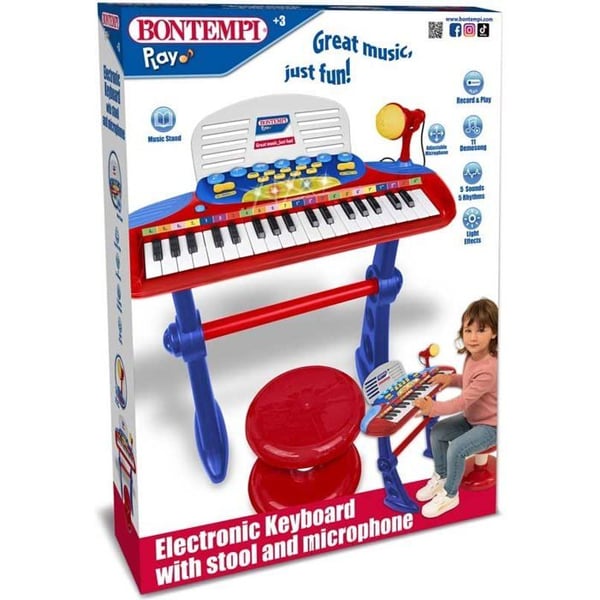 Bontempi elektroniskt leksaksklavier med 37 tangenter och mikrofon