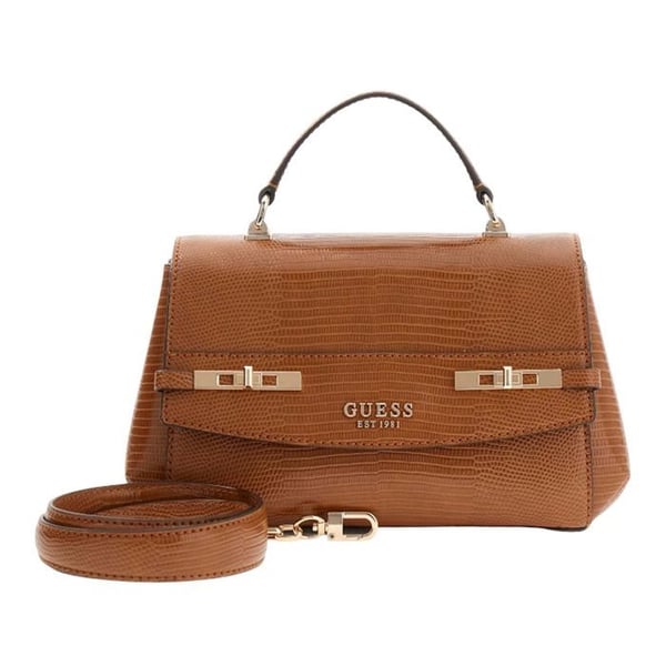 GUESS Axelremsväska i brunt för kvinnor - Melinda Top Handle Flap Bag Cognac 330388