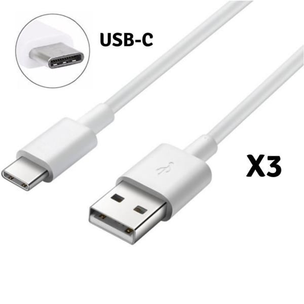 [Kompatibel Xiaomi MI 5-5S-5X-6X-8-8PRO-8LITE-A1-A2-MIX2-POCOPHONE] Lot 3 Kablar Typ USB-C Laddare Vit 1 Meter [Phonillico®]