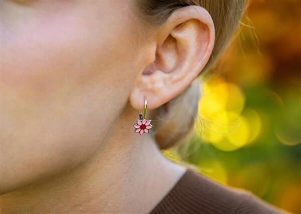 Hängande örhängen - AGATO - Blomma AGT-E055L - Silver 925 - Rosa och röd emalj - 1,1 x 2 cm