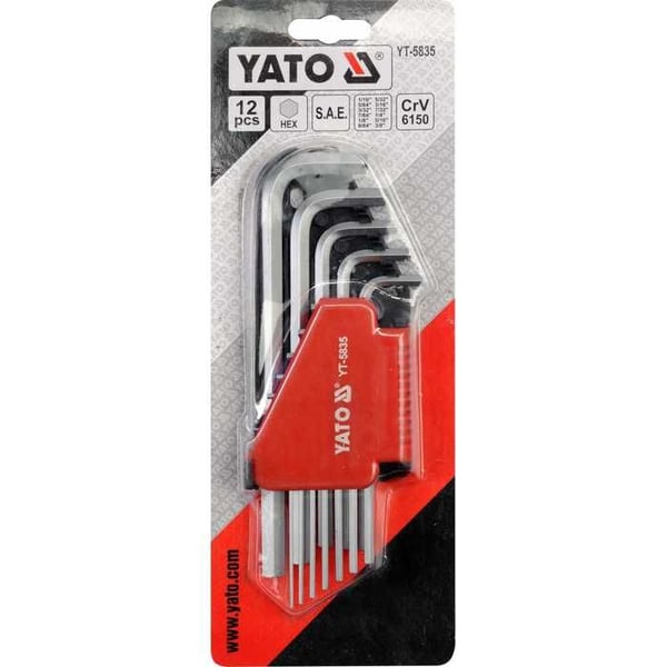 Långa sexkantnycklar - YATO - 12 delar - Längd 74-170 mm - CrV6150 - Storlek 1/16"-3/8" - Vikt 0,464 kg