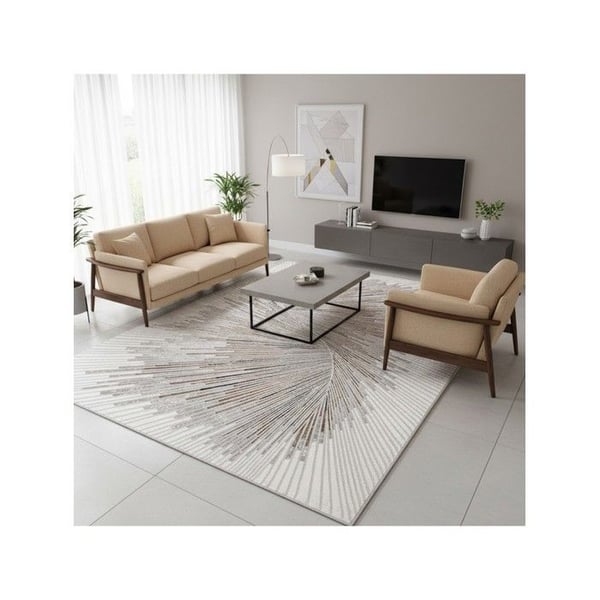 Modern grå och krämfärgad matta med abstrakt upphöjd strålande mönster (Dimension: 200x290 cm - Färg: Grå)