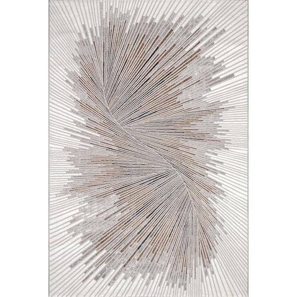 Modern grå och krämfärgad matta med abstrakt upphöjd strålande mönster (Dimension: 200x290 cm - Färg: Grå)