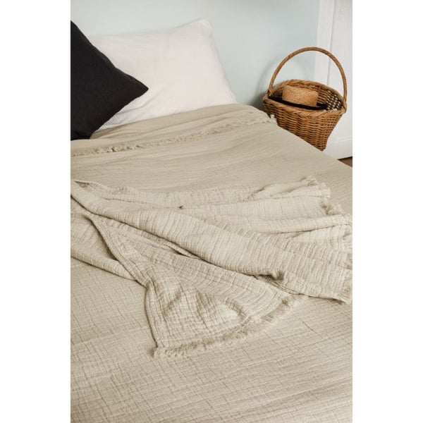 Fransad överkast "Brehat" Stonewashed bomull Guldull - 180x250 - Brehat Galet