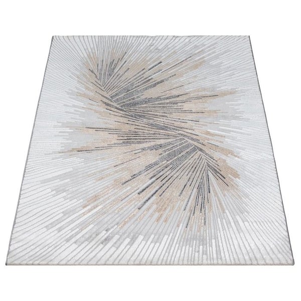 Modern grå och krämfärgad matta med abstrakt upphöjd strålande mönster (Dimension: 200x290 cm - Färg: Grå)