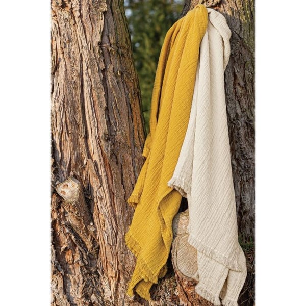 Fransad överkast "Brehat" Stonewashed bomull Guldull - 180x250 - Brehat Galet