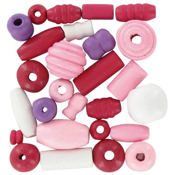 MégaCréa DIY - Träpärlor 0,5 till 2 cm Assortiment rosa