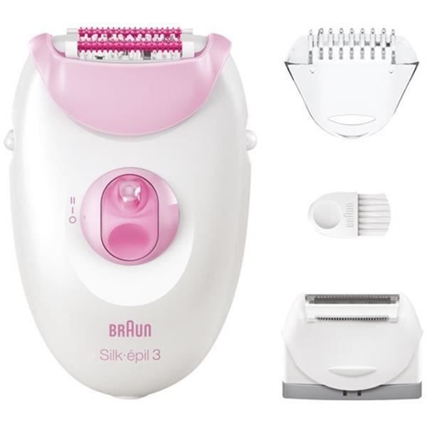 Epilator - BRAUN - Silk Epil 3 - 2 hastigheder - Barberskærehoved - Medfølgende tilbehør - LED-belysning