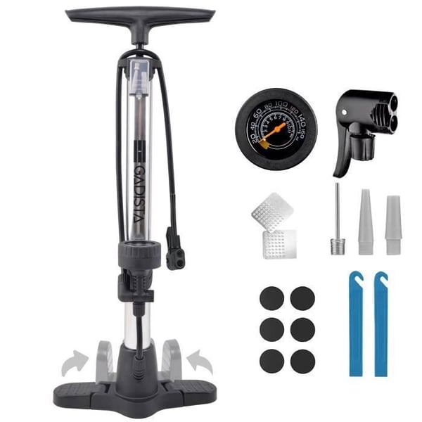 GADIST Frankrike, aluminium cykelpump 145 PSI-cykelpump med dubbel Schrader & Presta ventil med stor tryckmätare för display