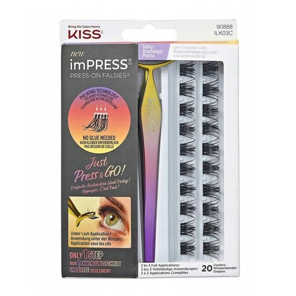 KISS imPRESS Modell Spiky 20-pack ögonfransar - Självhäftande, förlänger upp till 24 timmar, lätta att ta bort