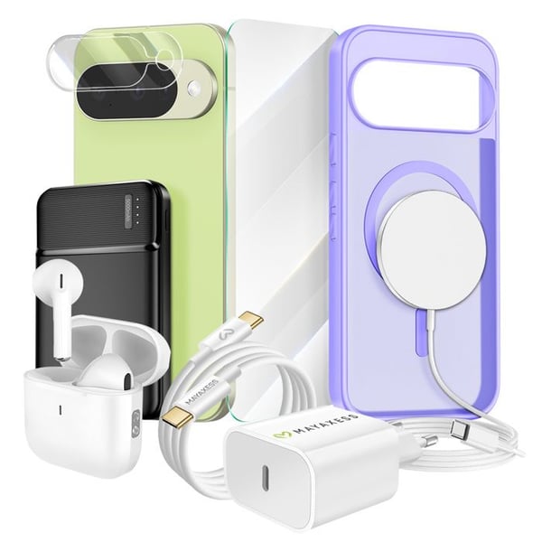 Tillbehörspaket - MAYAXESS - Pixel 10 - MagSafe-fodral i lila - 5000mAh batteri - Bluetooth 5.3 hörlurar