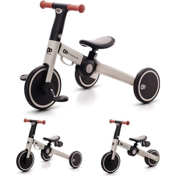 Trehjulig Pedal 3 i 1 Kinderkraft 4TRIKE, Löparcykel, Fällbar, Lätt, Aluminiumram, 12 månader till 5 år, Grå