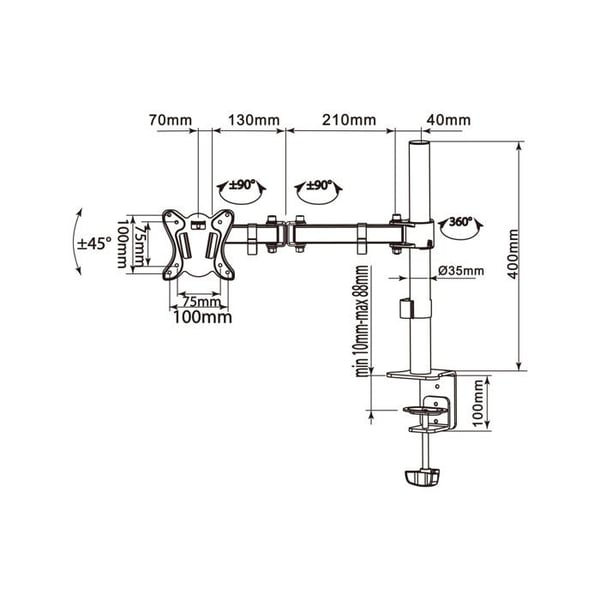 Stöd för platt skärm - EQUIP - 650151 - Svart - Kompatibel upp till 68,6 cm (27'') - Skrivbord