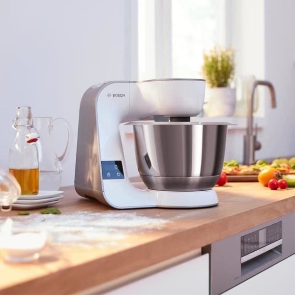 BOSCH - Standmixer - 1000W - 3,9 L skål i rustfrit stål - integreret vægt og timer - MUM 5 CreationLine - hvid/champagne - MUM5XW20