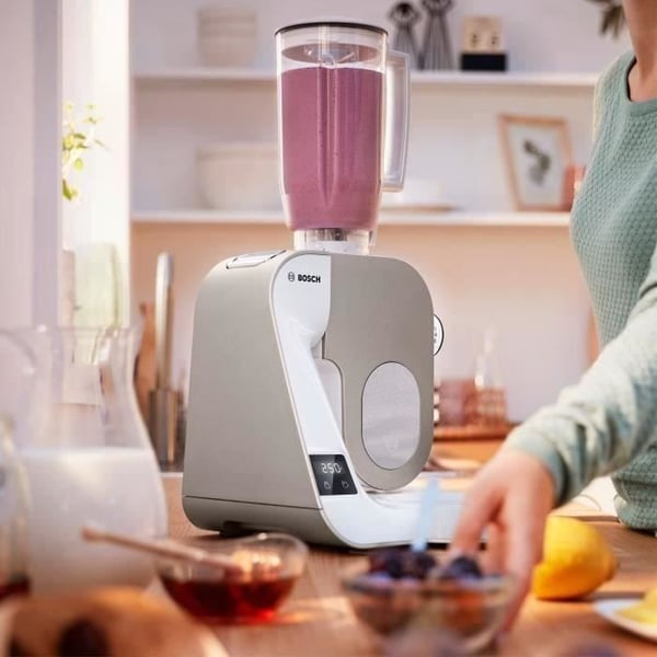 BOSCH - Standmixer - 1000W - 3,9 L skål i rustfrit stål - integreret vægt og timer - MUM 5 CreationLine - hvid/champagne - MUM5XW20