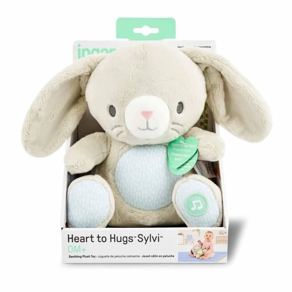 INGENUITY Doudou baby kanin Sylvi, bamse, beroligende melodier og vibrationer, lysende, gave til baby