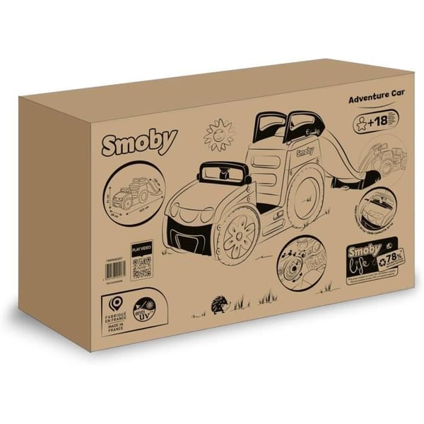 SMOBY Life - Äventyrsbil med rutschkana - 3 aktiviteter - Rutschkana, Sandlåda, Förarstation - Återvunnet material - Från 18 månader