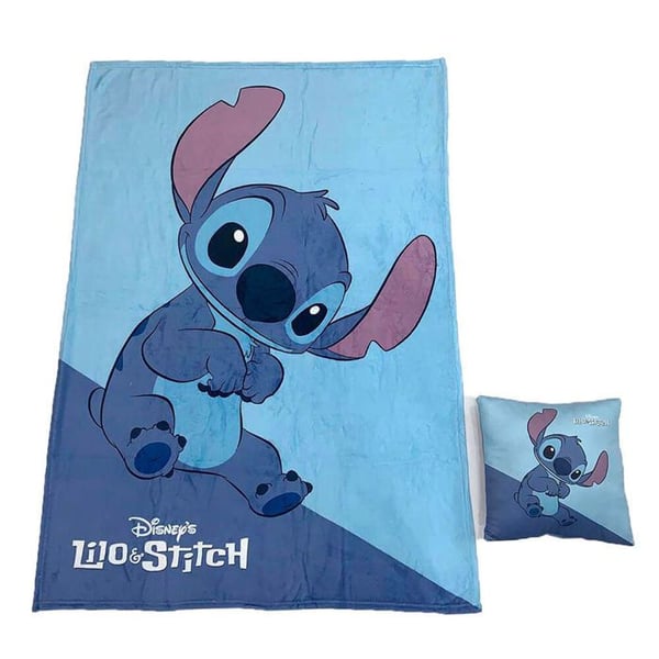 Polärfilt och kudde - DISNEY - Stitch - Mjuk och varm tyg - Idealisk för lek - Dekorativ