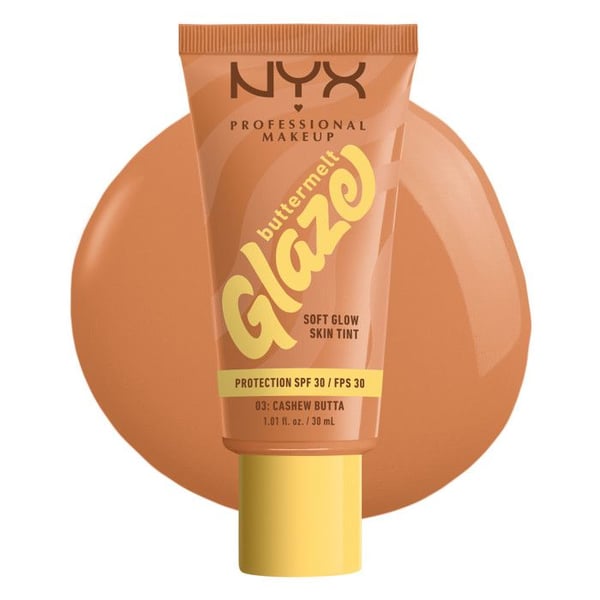 NYX Professional Makeup Buttermelt Glaze Tint, Foundation SPF30 upp till 12 timmars hållbarhet, Cashew Butta