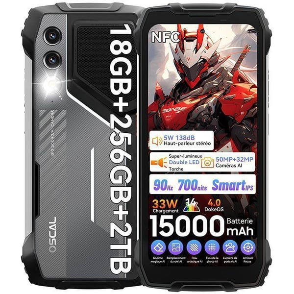 Robust Smartphone OSCAL PILOT 1 Oförstörbar Mobiltelefon, Skärm 6.67", 18Go+256Go(2To TF), 15000mAh 50MP+32MP, IP68/IP69K, NFC, GPS Robust Smartphone OSCAL PILOT 1 Oförstörbar Mobiltelefon, Skärm 6.67", 18Go+256Go(2To TF), 15000mAh 50MP+32MP, IP68/IP69K, NFC, GPS