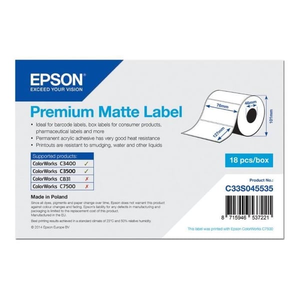 Etiketter - Epson - Premium - 76 x 127 mm - Matt - 265 etiketter per rulle