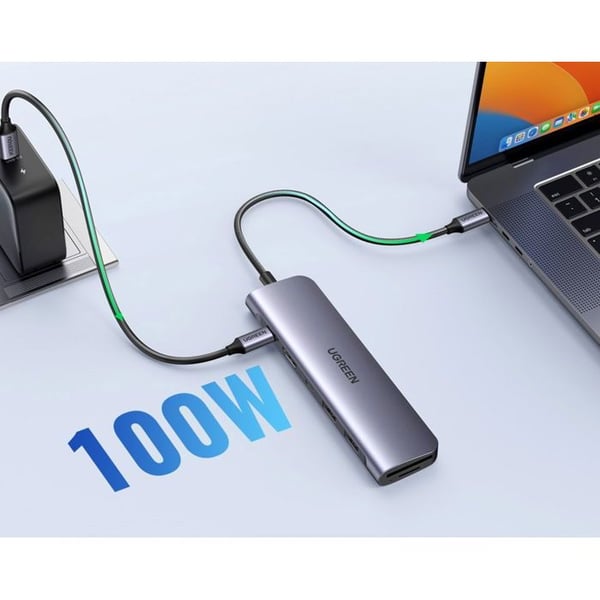 Dockingstation - UGREEN - 7-i-1 - USB-C til HDMI - 100W Power Delivery - Aluminium
