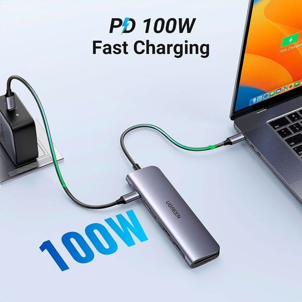 Dockingstation - UGREEN - 7-i-1 - USB-C til HDMI - 100W Power Delivery - Aluminium