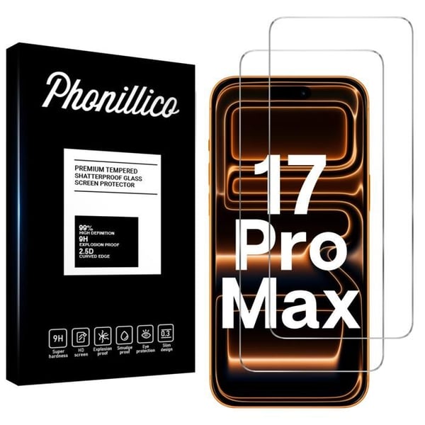 Härdat Glas för iPhone 17 PRO MAX [Pack 2] Skyddande Skärmskydd Phonillico®