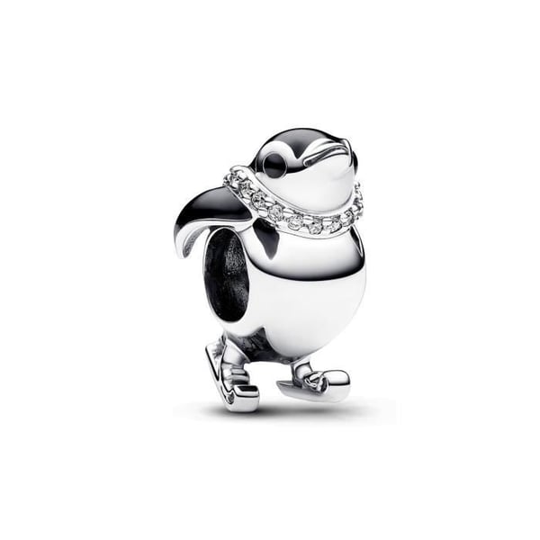 Charm i sterlingsilver - PANDORA - Skidande pingvin - Svart - Kvinna - Vinter