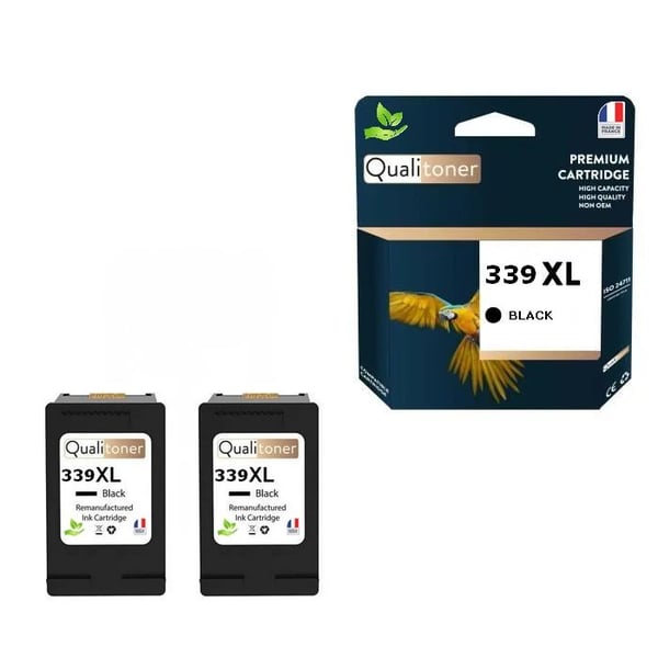 339XL tillverkad i Frankrike, 2 återvunna bläckpatroner för HP 339 XL svart C8767EE kompatibel med DeskJet 5740 5940 6540 6620 6840