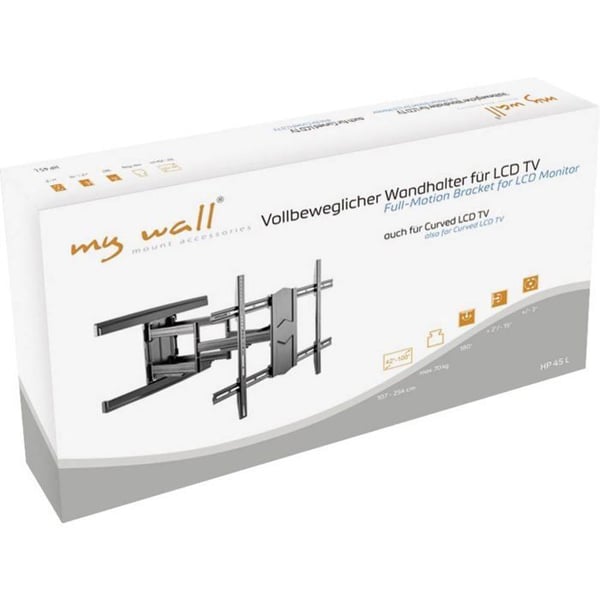 Min väggmontering HP 45 L för tv, designad för böjda tv-apparater, teleskopisk, lutbar, roterbar, avstånd vägg/stöd variabel
