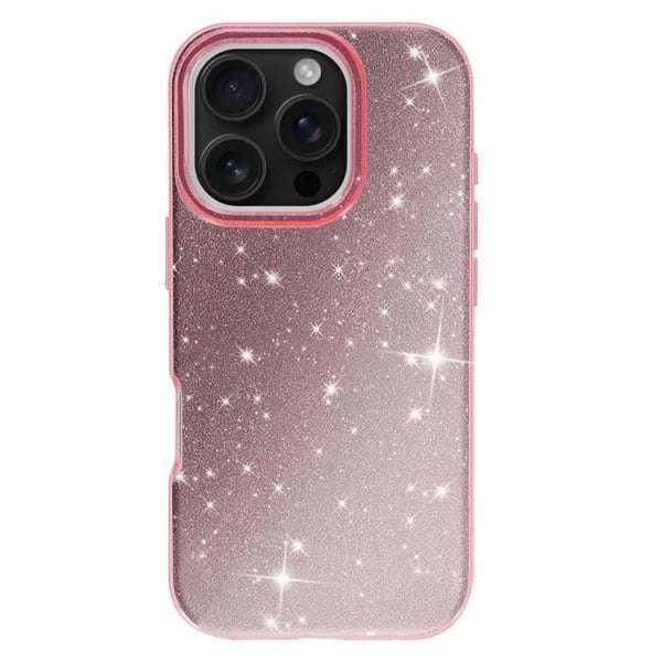Glittrande skyddsfodral för iPhone 16 Pro, stöttålig, rosa