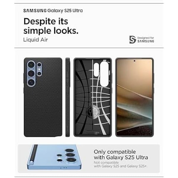 Cover - SPIGEN - Samsung S25 Ultra - Mat Sort - Stødabsorberende - Ergonomisk
