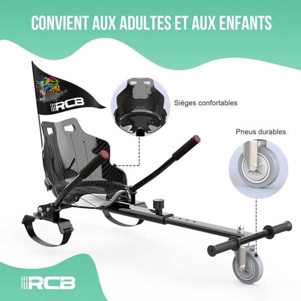 RCB Hoverkart Tilbehør til Selvbalance Gyropod - Justerbart Go-Kart Sæde (20kg Min-100kg Max) - Sort