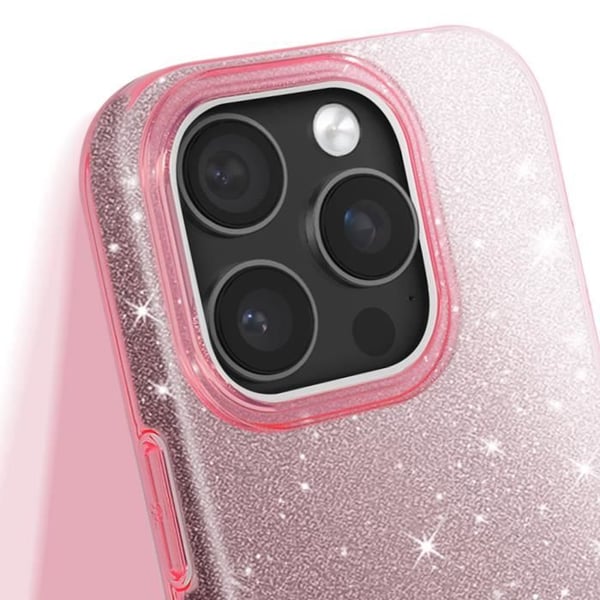 Glittrande skyddsfodral för iPhone 16 Pro, stöttålig, rosa