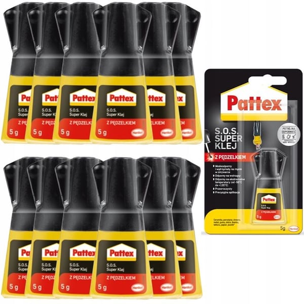 Klister super lim - Pattex - SOS med pensel - Vattentålig - Precis applicering - Paket med 12 x 5g
