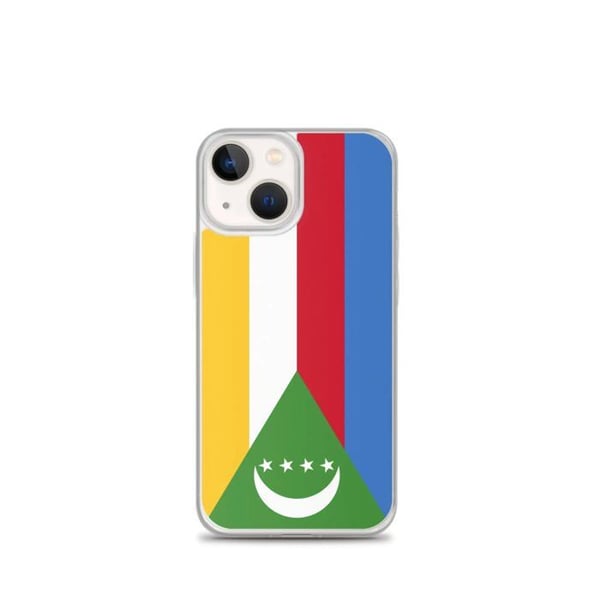 Telefonfodral – Komorernas flagga – Kompatibel med iPhone 13 mini – Flexibelt fodral – Stöttåligt och stötsäkert – Silikon – Pixelforma