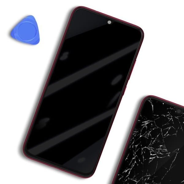 LCD-skärm - Xiaomi - Redmi Note 7 - Förmonterad Touchglass - Röd Chassi - Servicepack