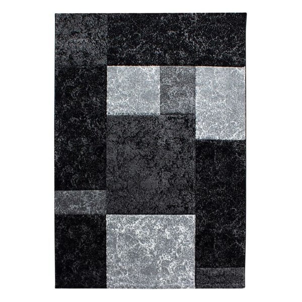 Kortluggad matta, Rutigt mönster, Färg Svart, Matta för Vardagsrum, Jutebaksida (Dimension: 280X370 cm)